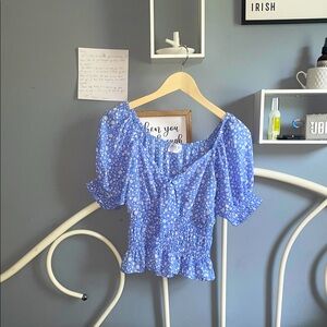 Sienna Sky Blue Puff Sleeve Smocked Blouse